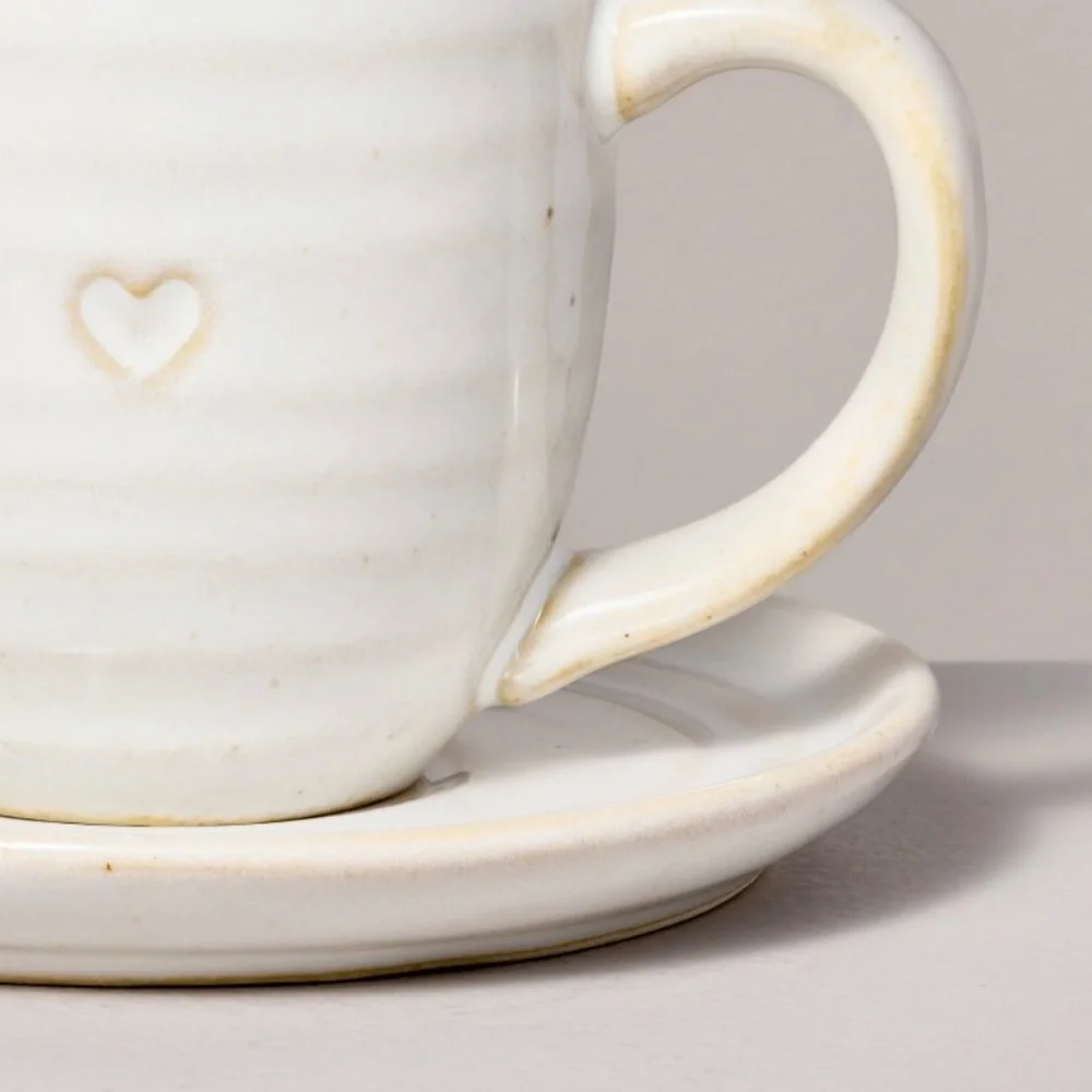 Hearth & Hand Valentine’s Day Heart Imprint 4oz Stoneware Espresso Cup & Saucer - Picture 3 of 7